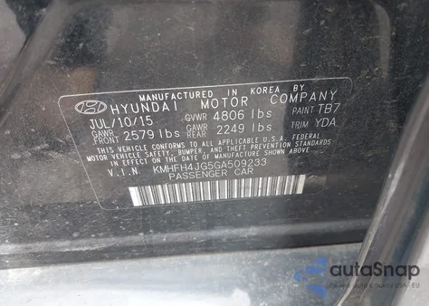 2016 Hyundai Azera Limited z USA, uszkodzony, nr VIN KMHFH4JG5GA509233